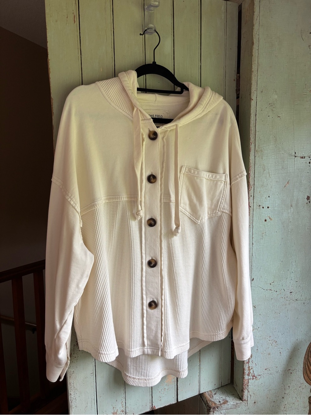 American Eagle Outfitters Cream Hooded Button-Front Jacket